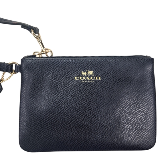 Coach Handbags - Coach Corner Zip Small Wristlet Crossgrain Leather Navy Blue Pouch Gold Hardware